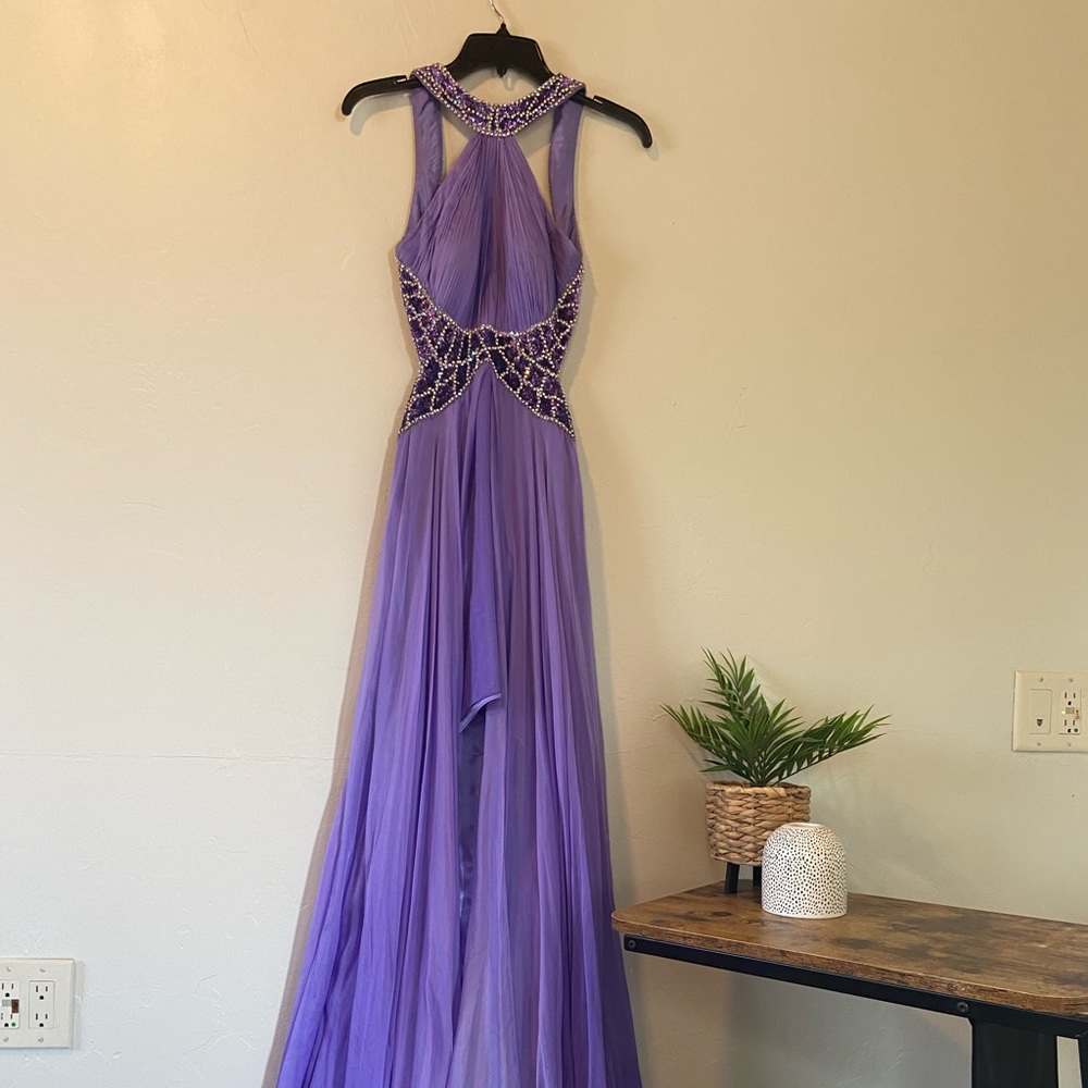 Purple ombre backless gown beaded straps and waist. Needs a new zipper!